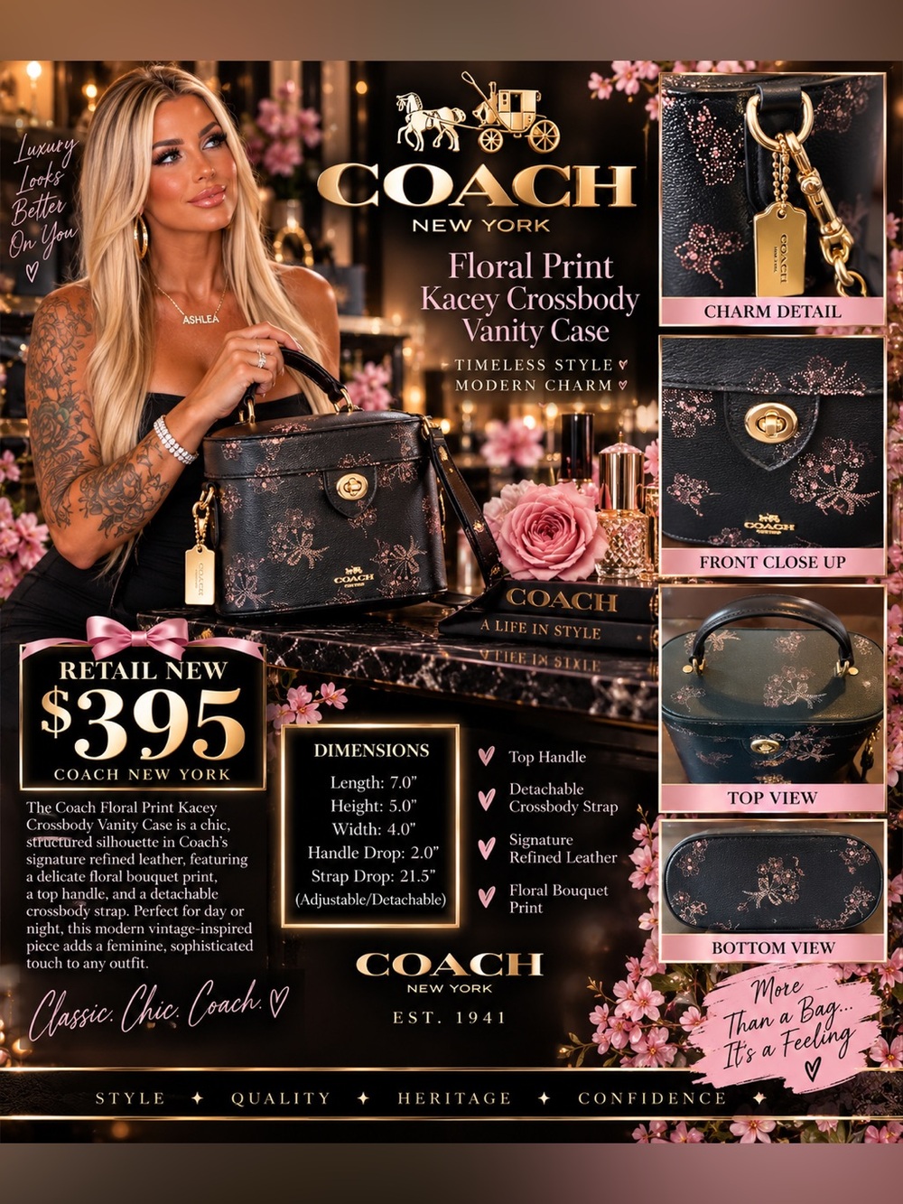 Coach Floral Print Kacey Vanity crossbody cast turnlock